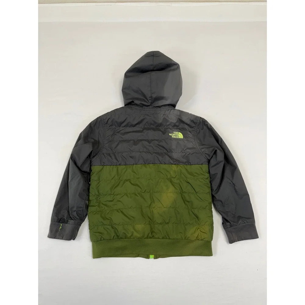 The North Face Boys Reversible Hooded Zip Up Jacket Green Gray Stripe Size‎ XS